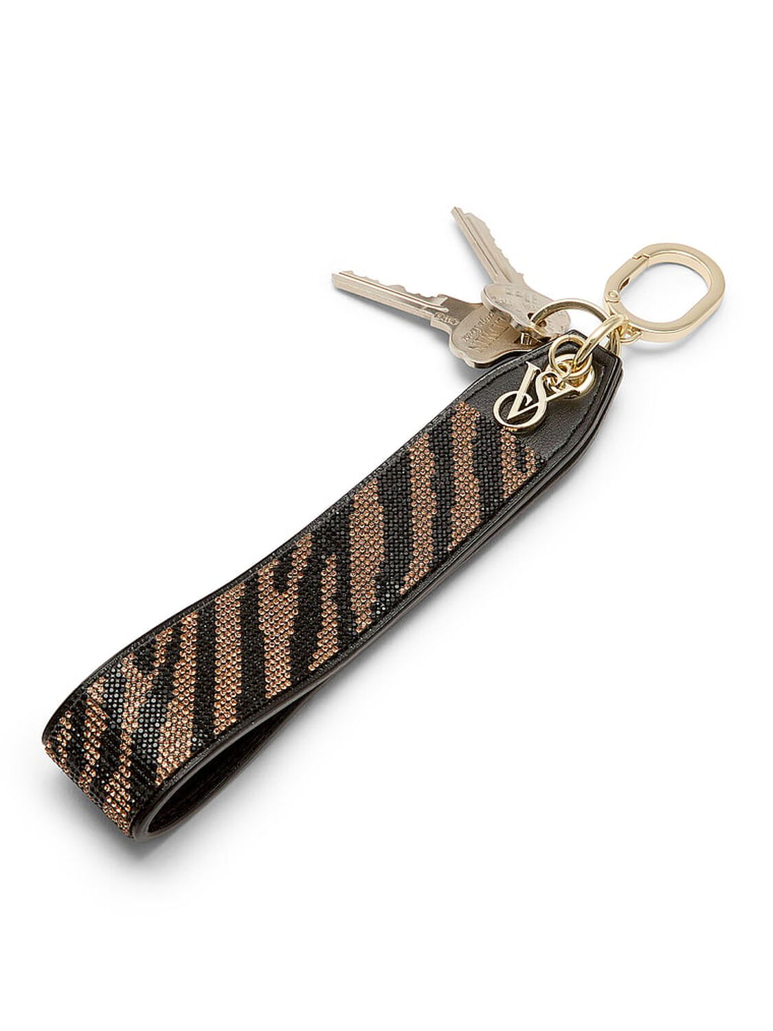 vs Victoria's Secret Wristlet Strap Keychain Black Zebra Straw 2 of 2 