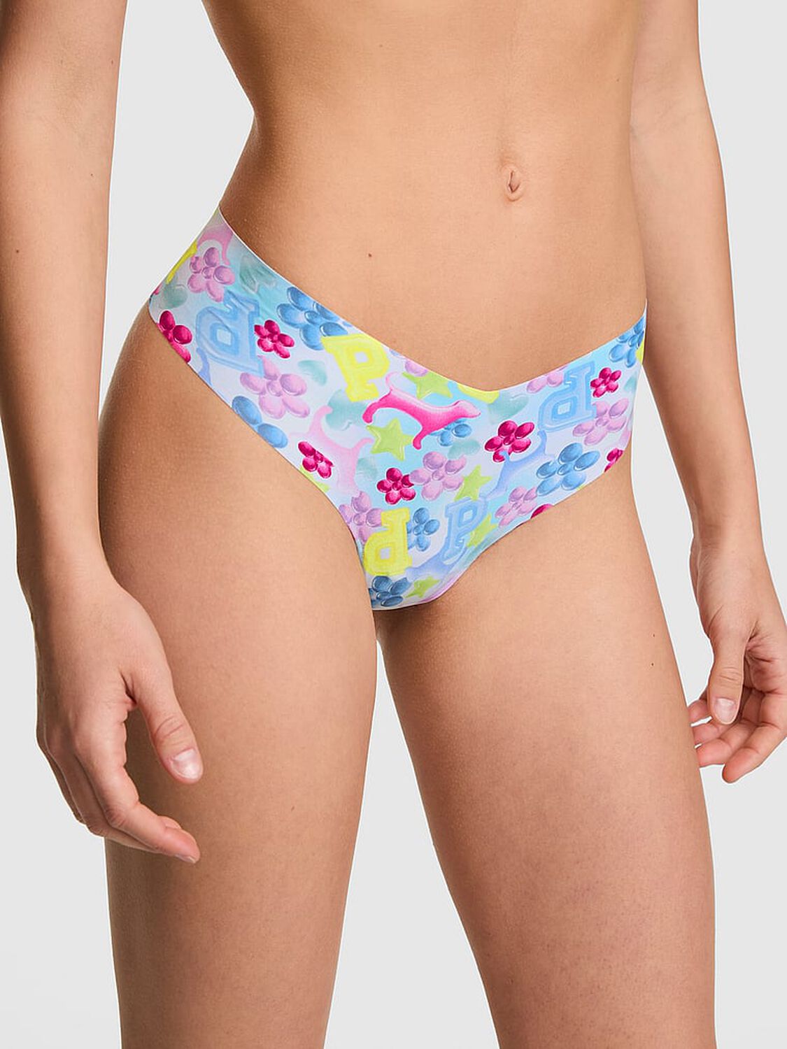 pink Pink No-Show Thong Panty Blue Jellies Print 1 of 3 