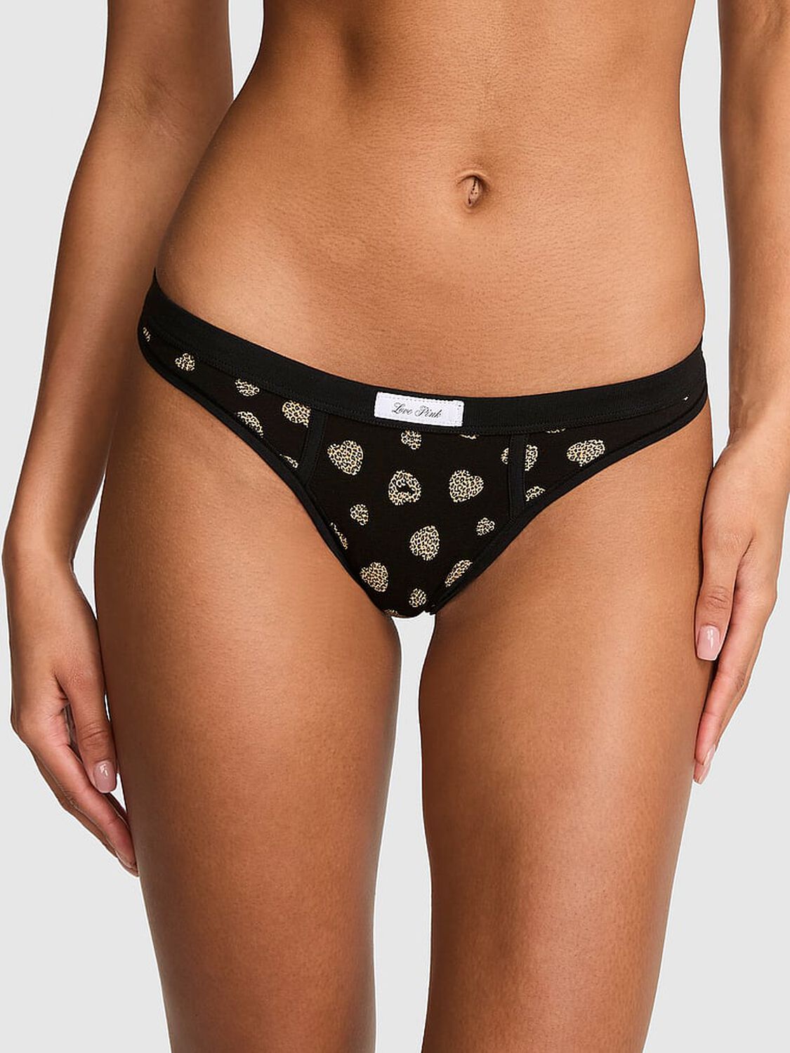 vs Pink Cotton Thong Panty Black Leo Heart 1 of 3 