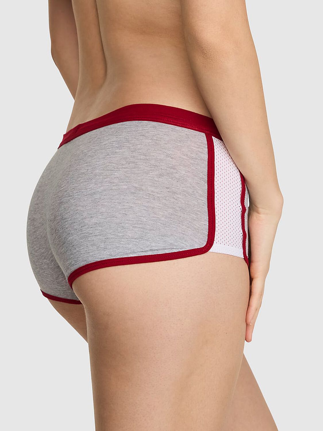 vs Pink Cotton Dorm Boyshort Panty Medium Heather Grey With Red Lacquer Trim 2 of 4 