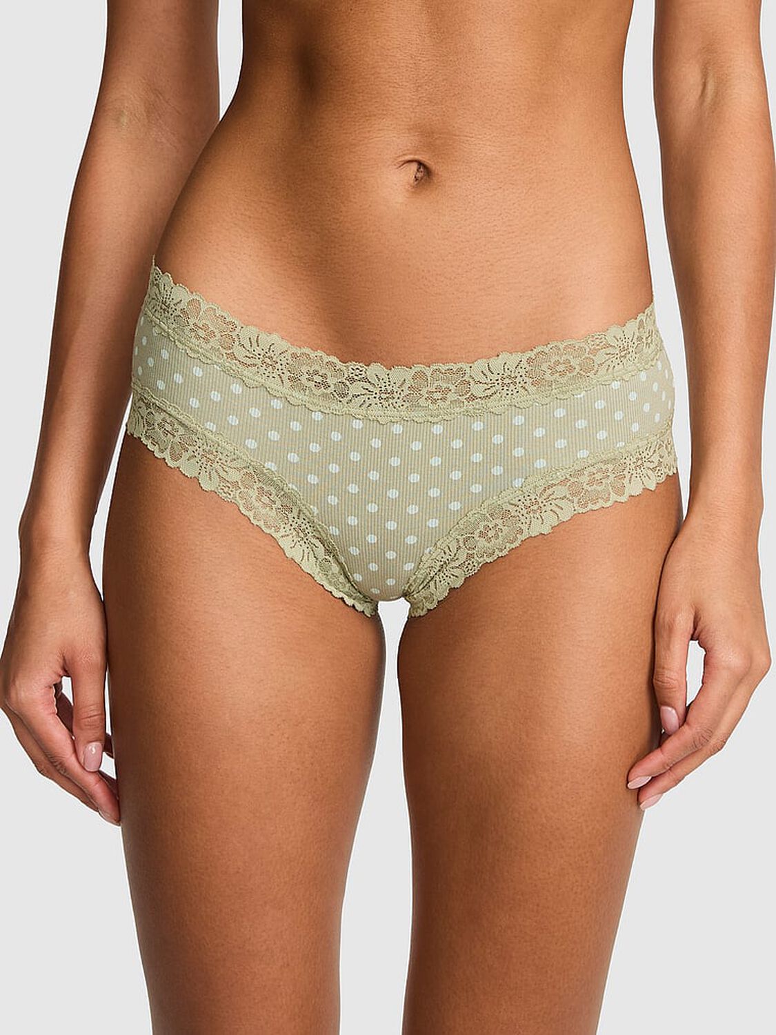 pink Pink Cotton Lace Trim Cheeky Panty Slate Green Dot 1 of 3 