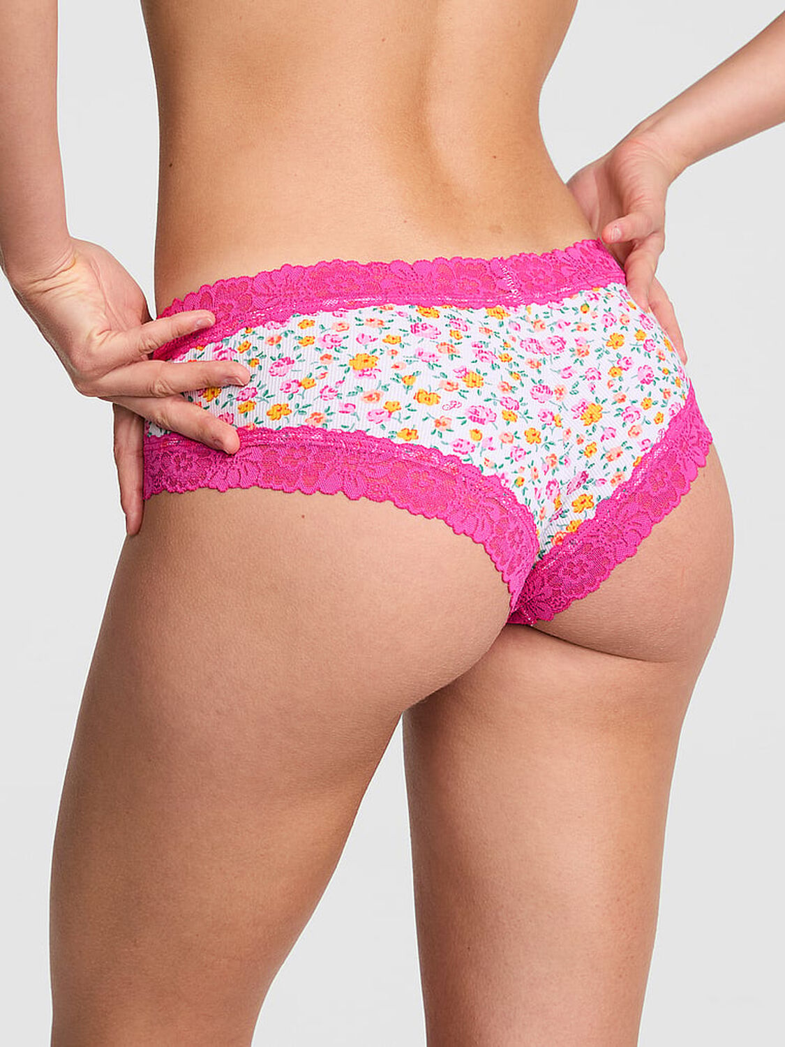 pink Pink Cotton Lace Trim Cheeky Panty Vs White Floral 2 of 3 