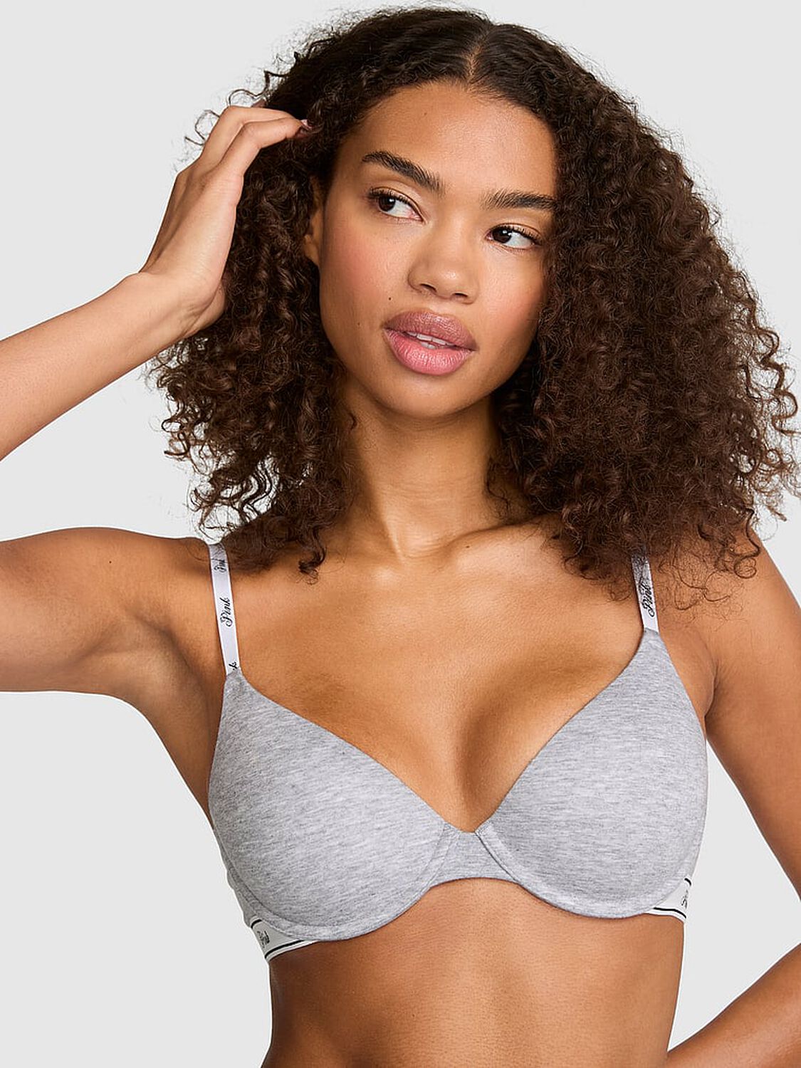 vs Pink Wear Everywhere Wear Everywhere&trade; Lightly Lined Full Coverage T-Shirt Bra Heather Grey 1 of 2 