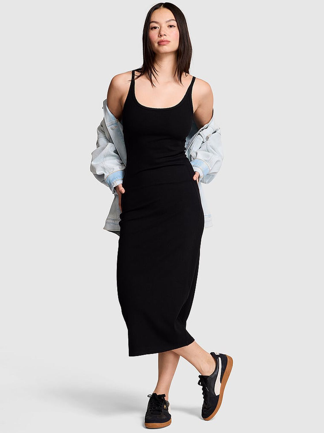 pink Pink All-Day Soft Rib High-Neck Midi Dress Pure Black 1 of 3 
