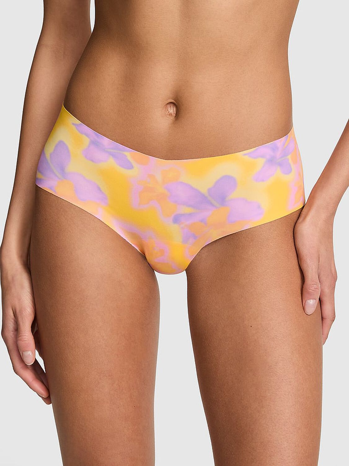 pink Pink No-Show Cheeky Panty Yellow Hibiscus Floral Print 1 of 3 