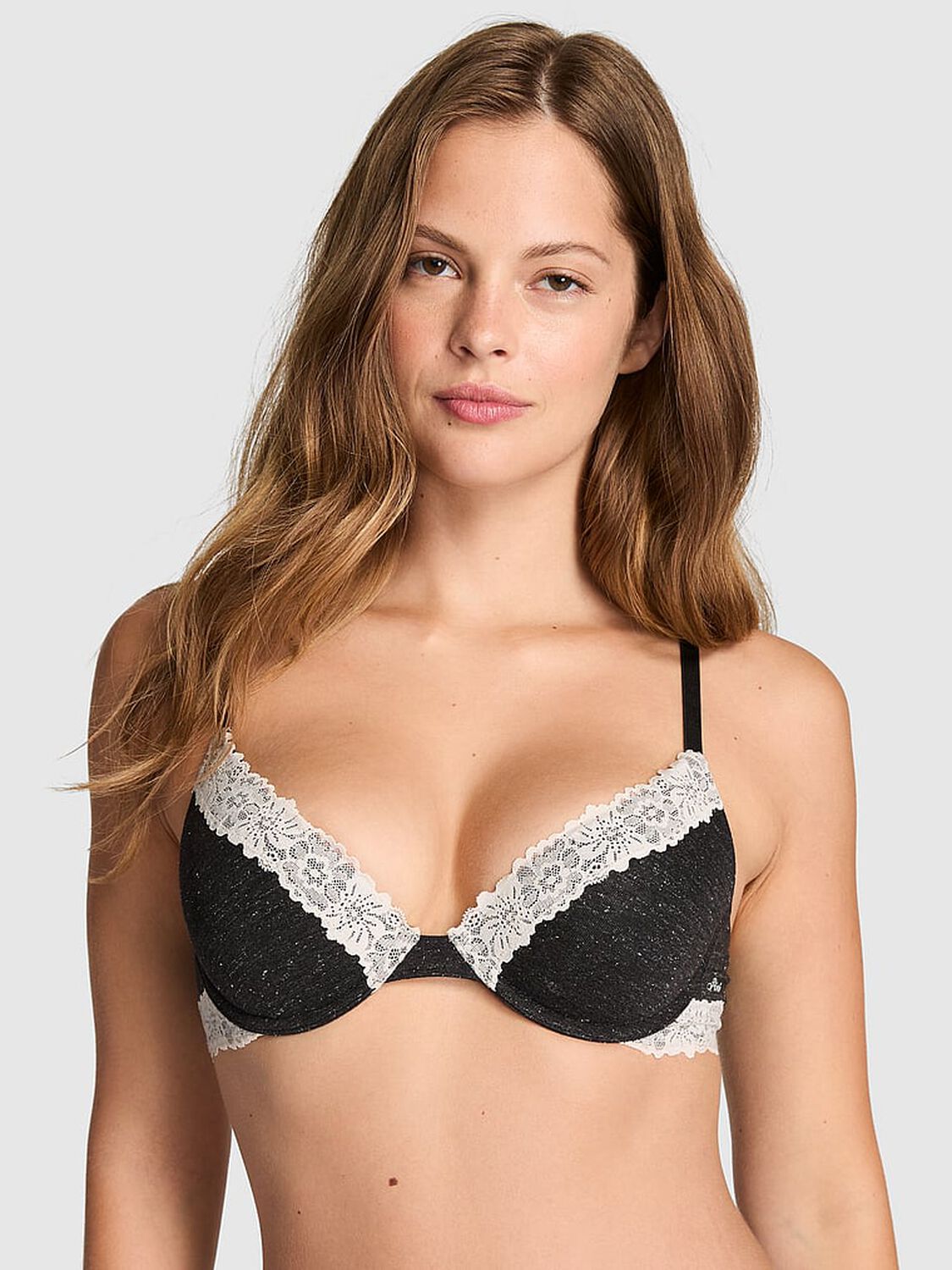 vs Pink Wear Everywhere&trade; Push-Up Bra Charcoal Heather Grey 1 of 3 