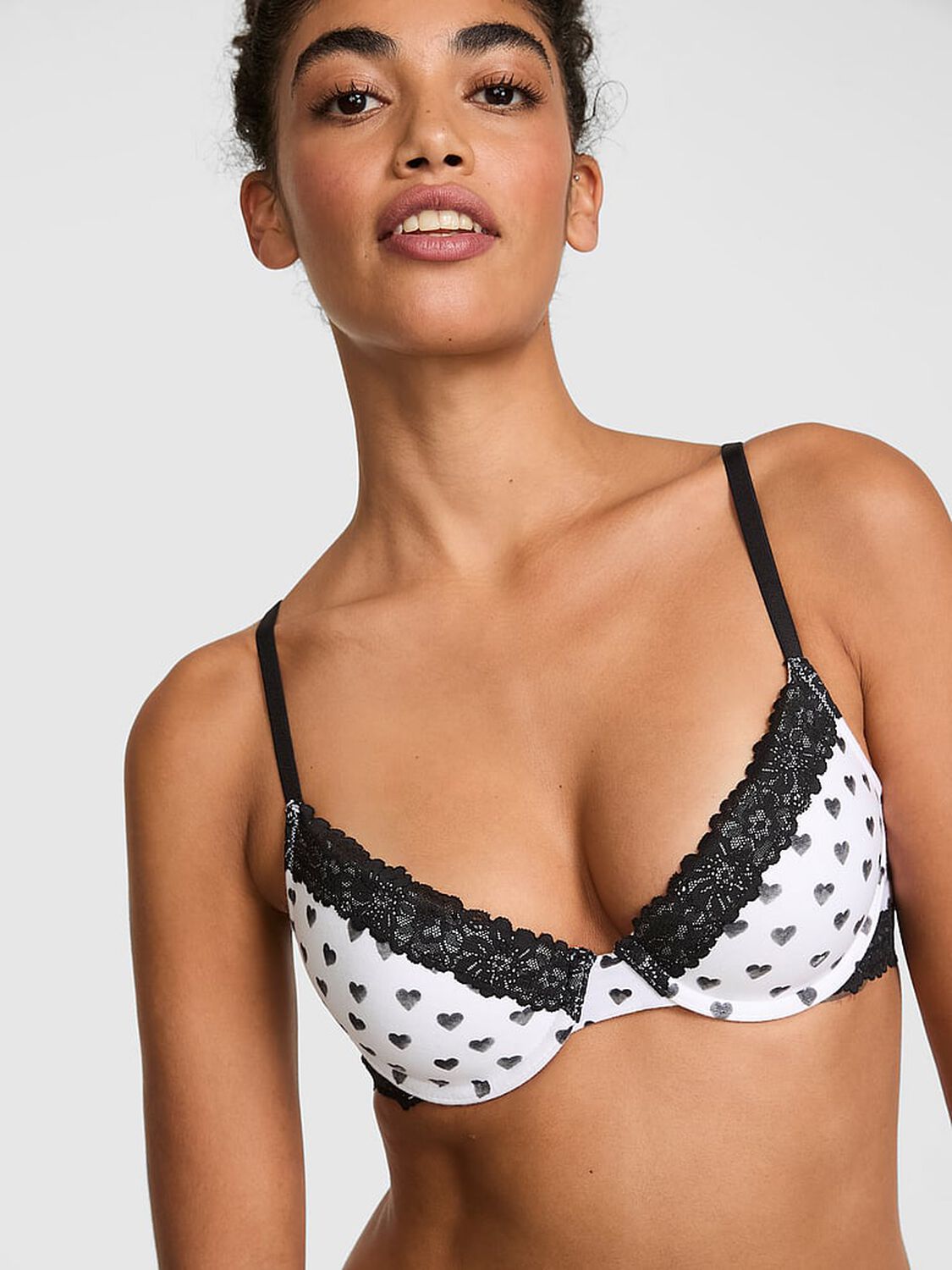 vs Pink Wear Everywhere&trade; Lightly Lined Full Coverage T-Shirt Bra White Heart Print 1 of 4 