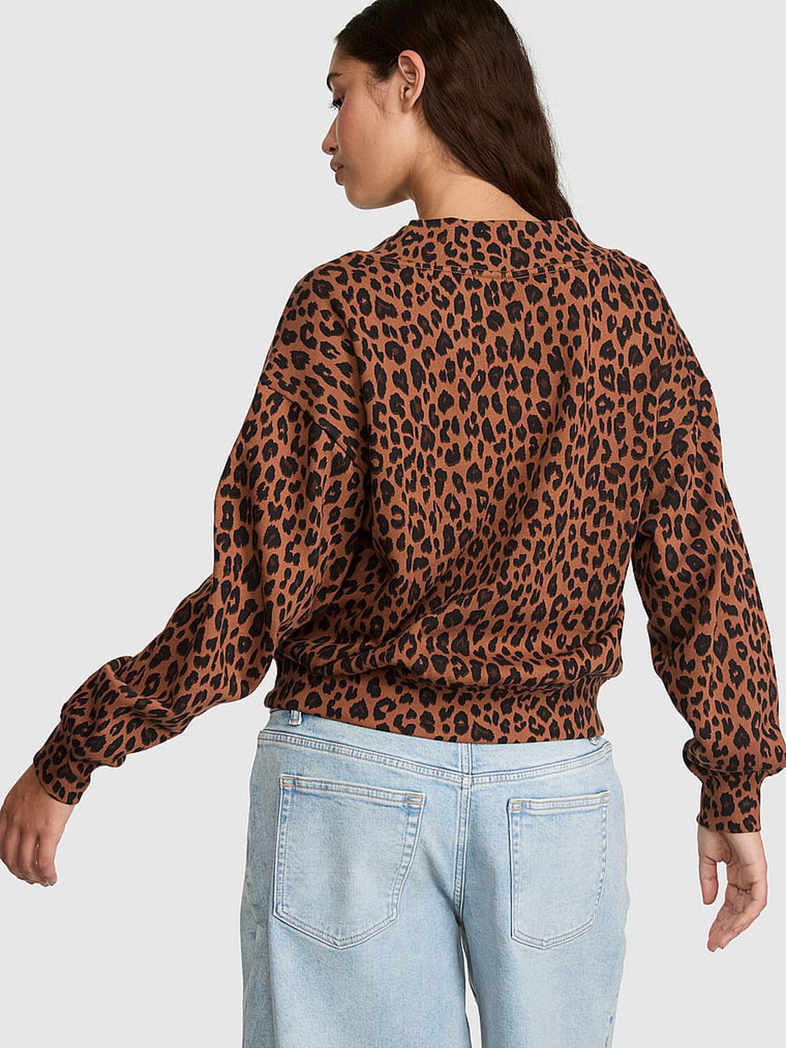 vs Pink Campus Fleece&trade; V-Neck Sweatshirt Leopard 2 of 3 