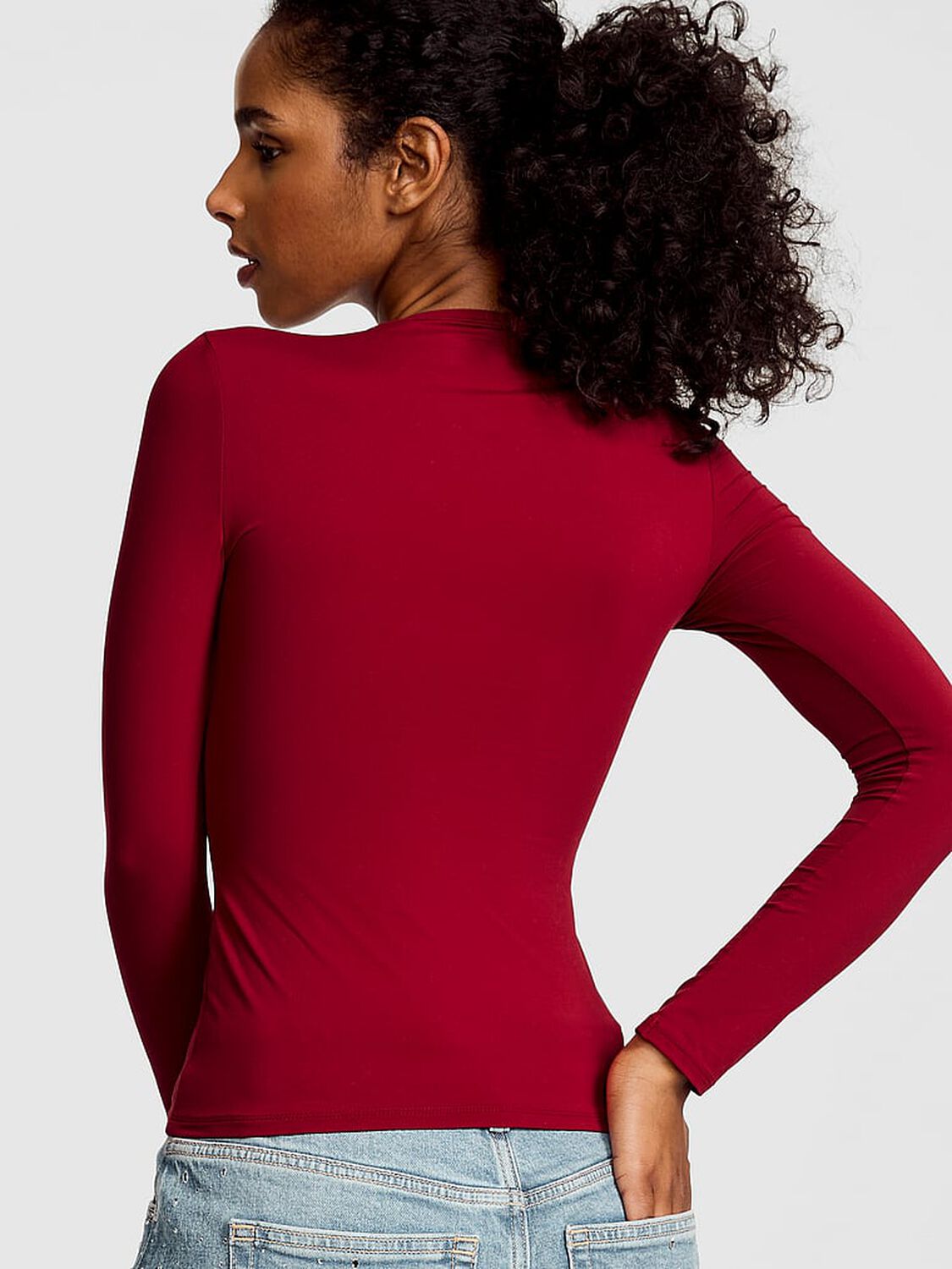 pink Pink PINK Base Stretch&trade; Long-Sleeve Tee Red Lacquer 2 of 3 