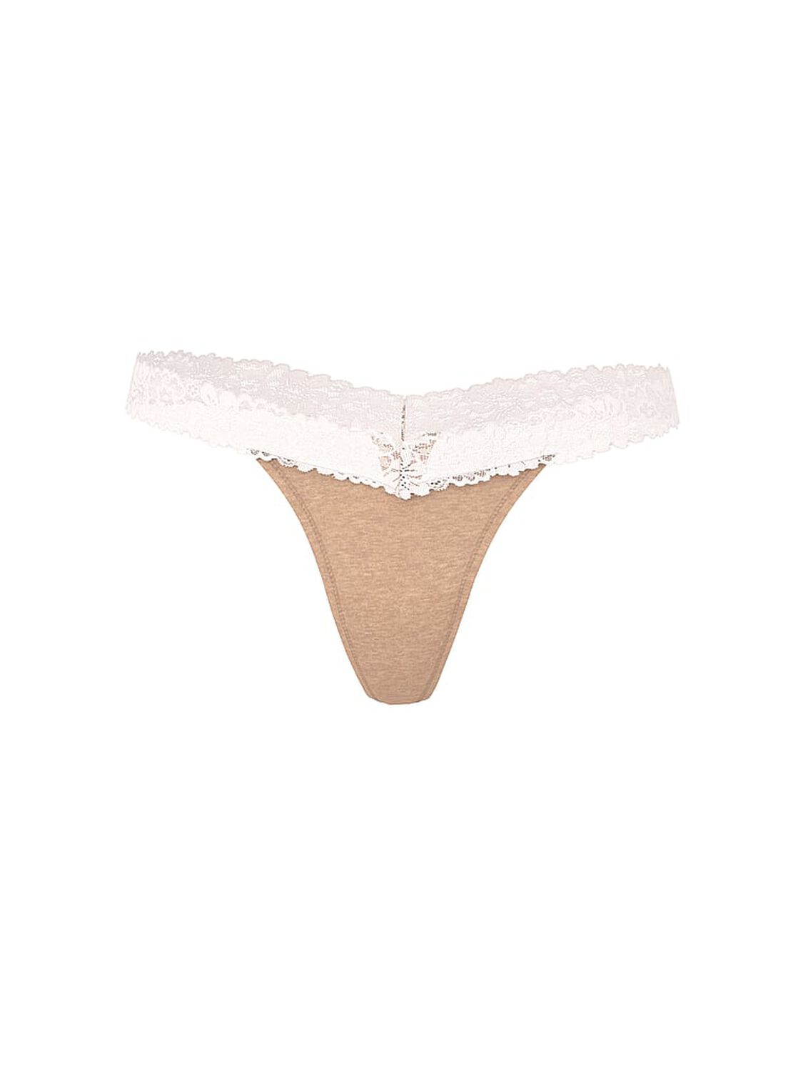 pink Pink Cotton Lace-Trim Thong Panty Praline 3 of 4 