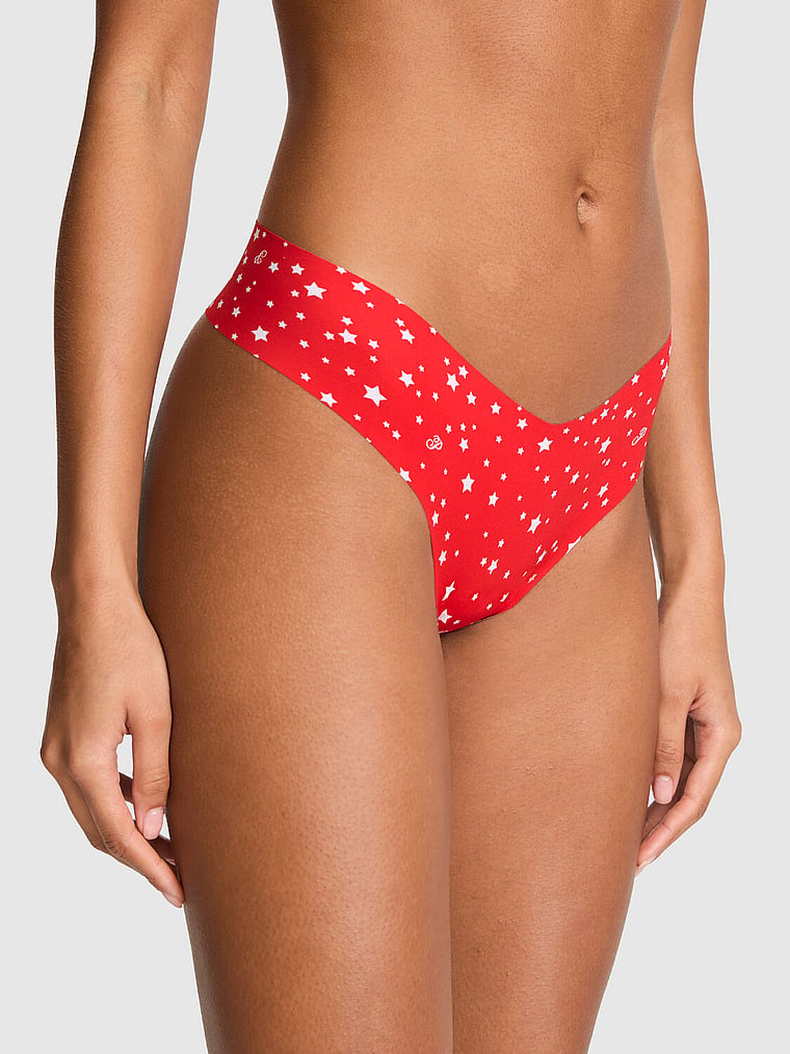 pink Pink No-Show Thong Panty Red Star Print 1 of 2 