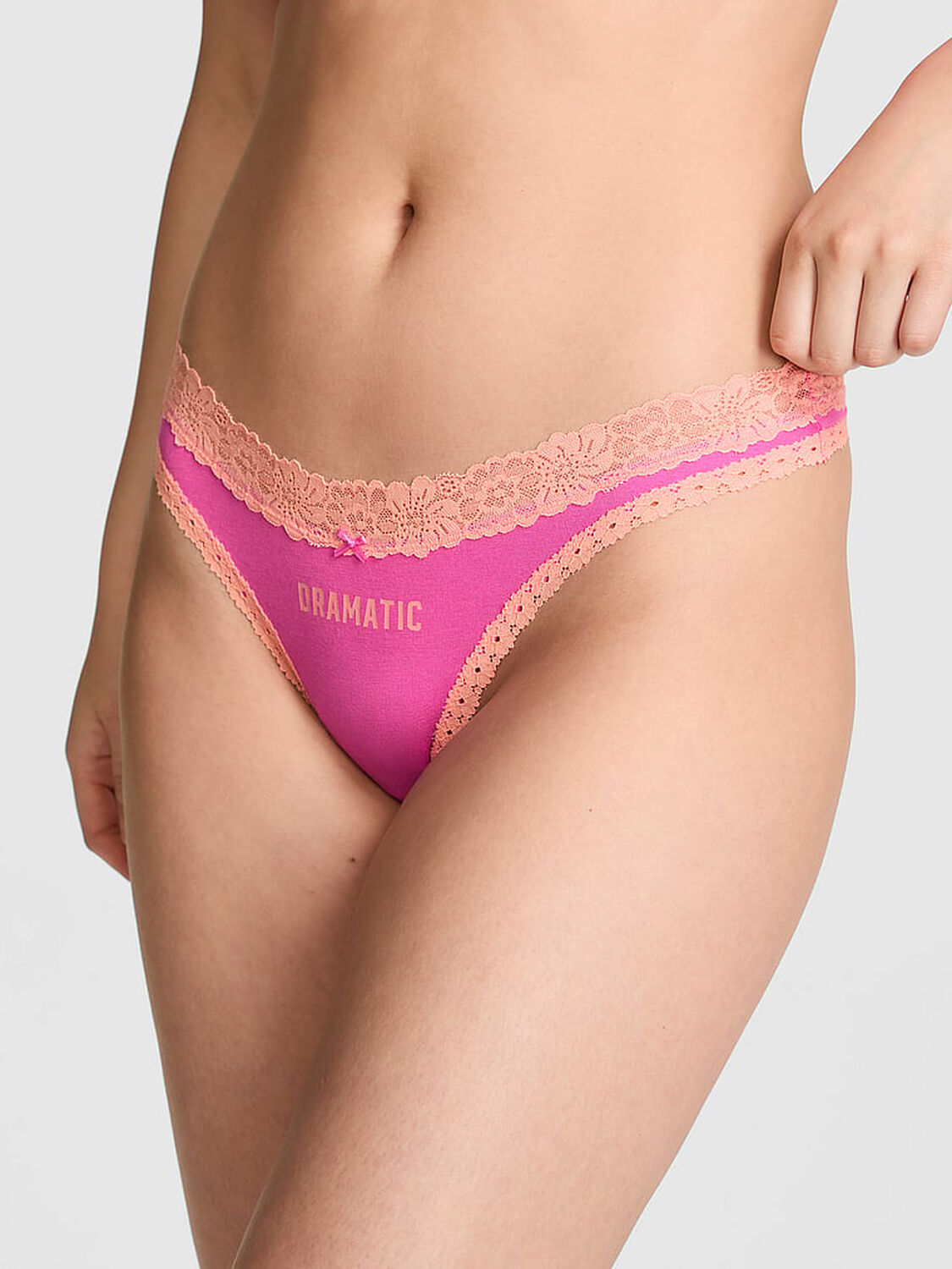 pink Pink Cotton Lace-Trim High-Leg Thong Panty Sizzling Strawberry With Peach Tree Lace And Dramatic Graphic 1 of 3 