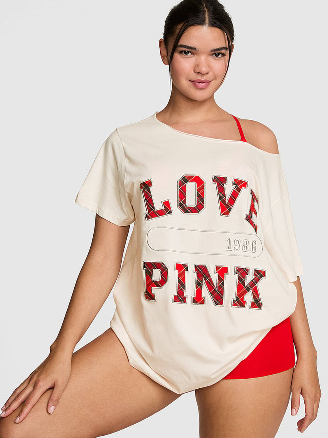 pink Pink Campus Cotton&trade; Off-The-Shoulder Tee Cozy White 1 of 3 