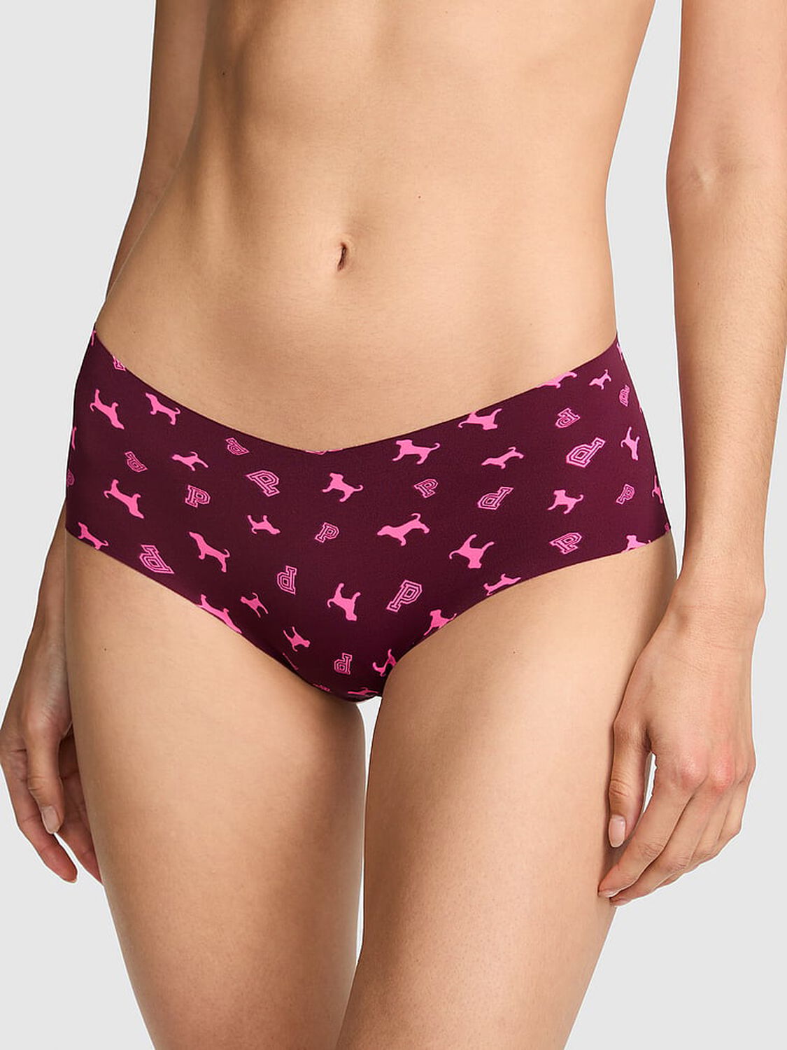 pink Pink No-Show Cheeky Panty Wild Rose Logo Dog 1 of 3 