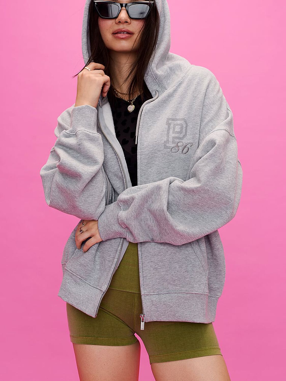 pink Pink Campus Fleece&trade; Full-Zip Hoodie Medium Heather Grey Spring 4 of 4 