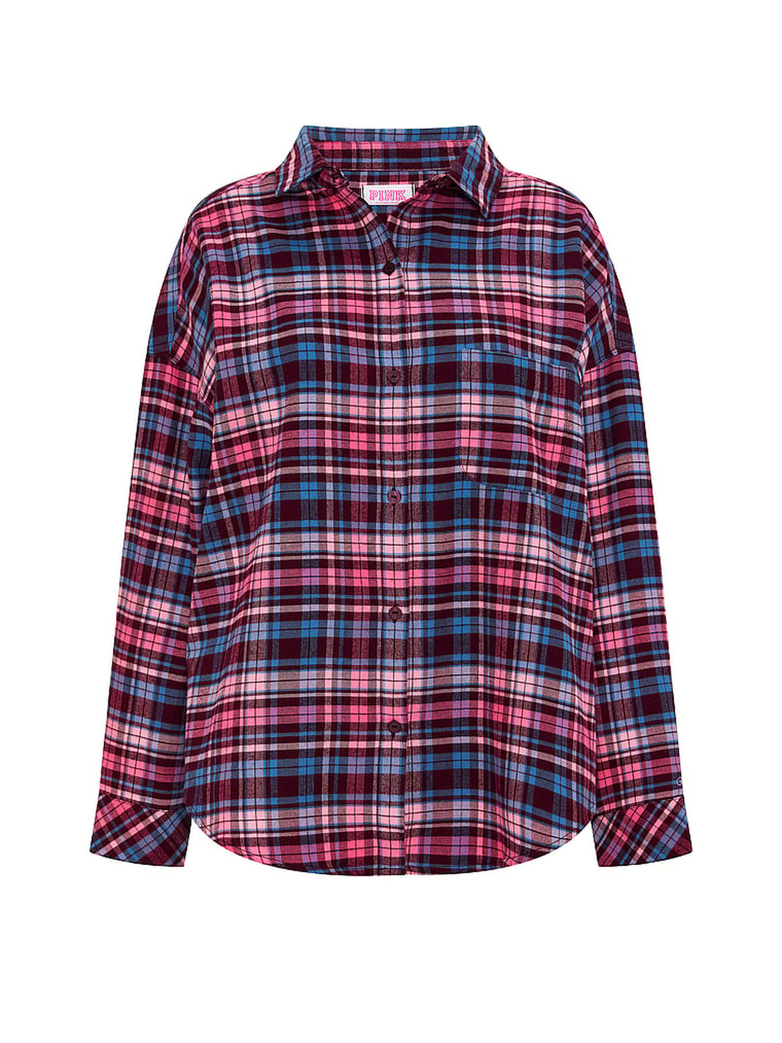 vs Pink 100% Cotton Favorite Flannel Button-Down Sleepshirt Wild Rose Plaid 3 of 4 