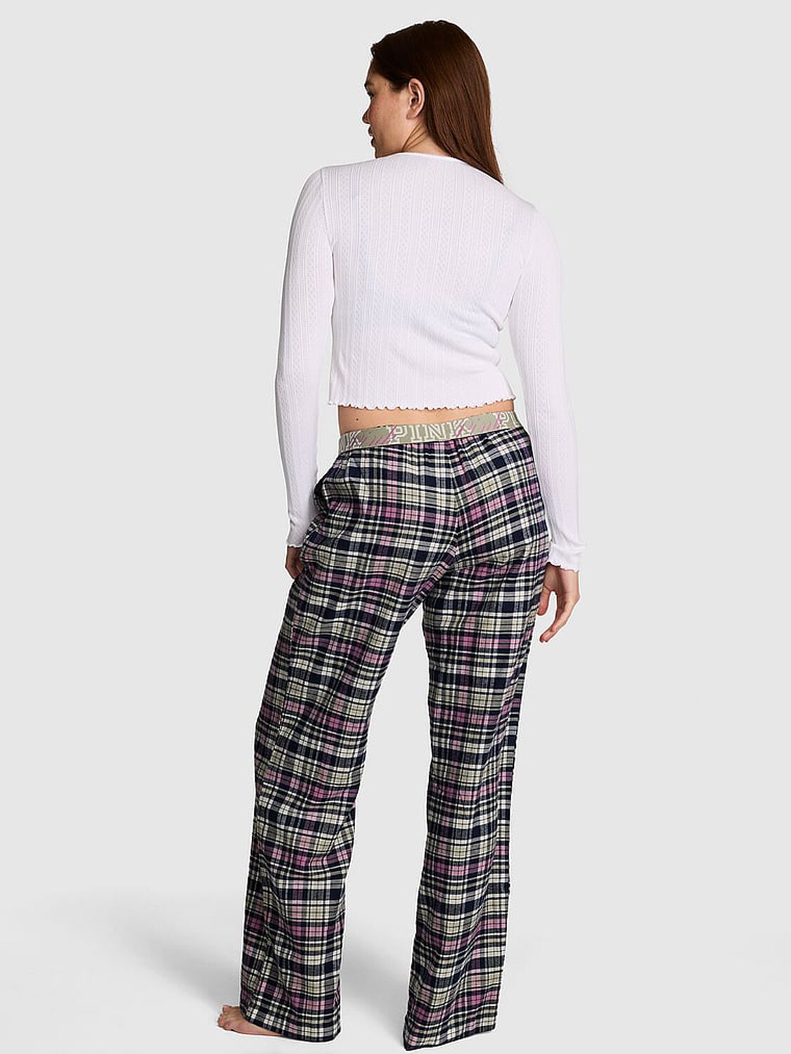 vs Pink 100% Cotton Favorite Flannel Pajama Pants Woodland Green Plaid 2 of 4 