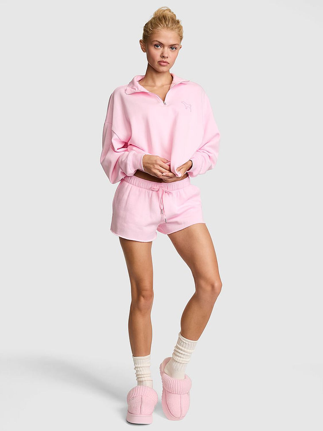 pink Pink Campus Fleece&trade; Quarter-Zip Straight-Cut Sweatshirt 1 of 2 