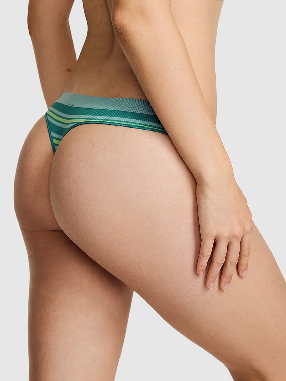 vs Pink Seamless Thong Panty Teal/Green Stripe Print 2 of 4 