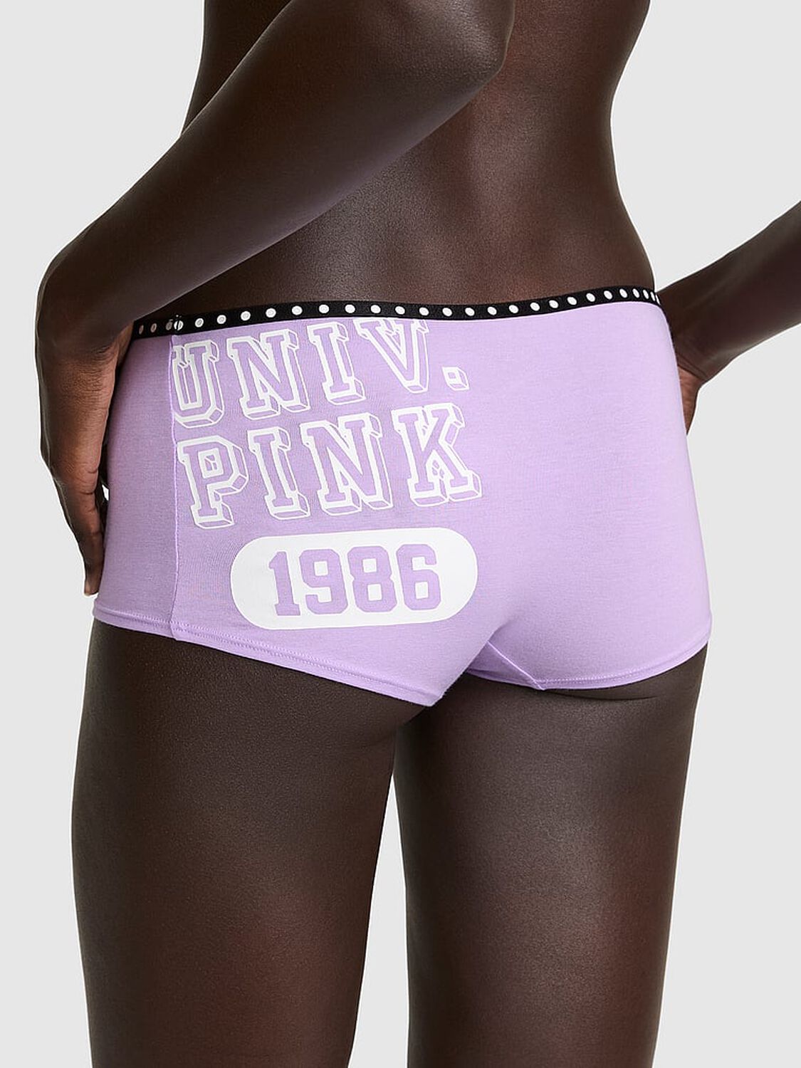 pink Pink Logo Cotton Boyshort Panty Lilac Crush With Univ Pink 1986 Graphic 2 of 3 