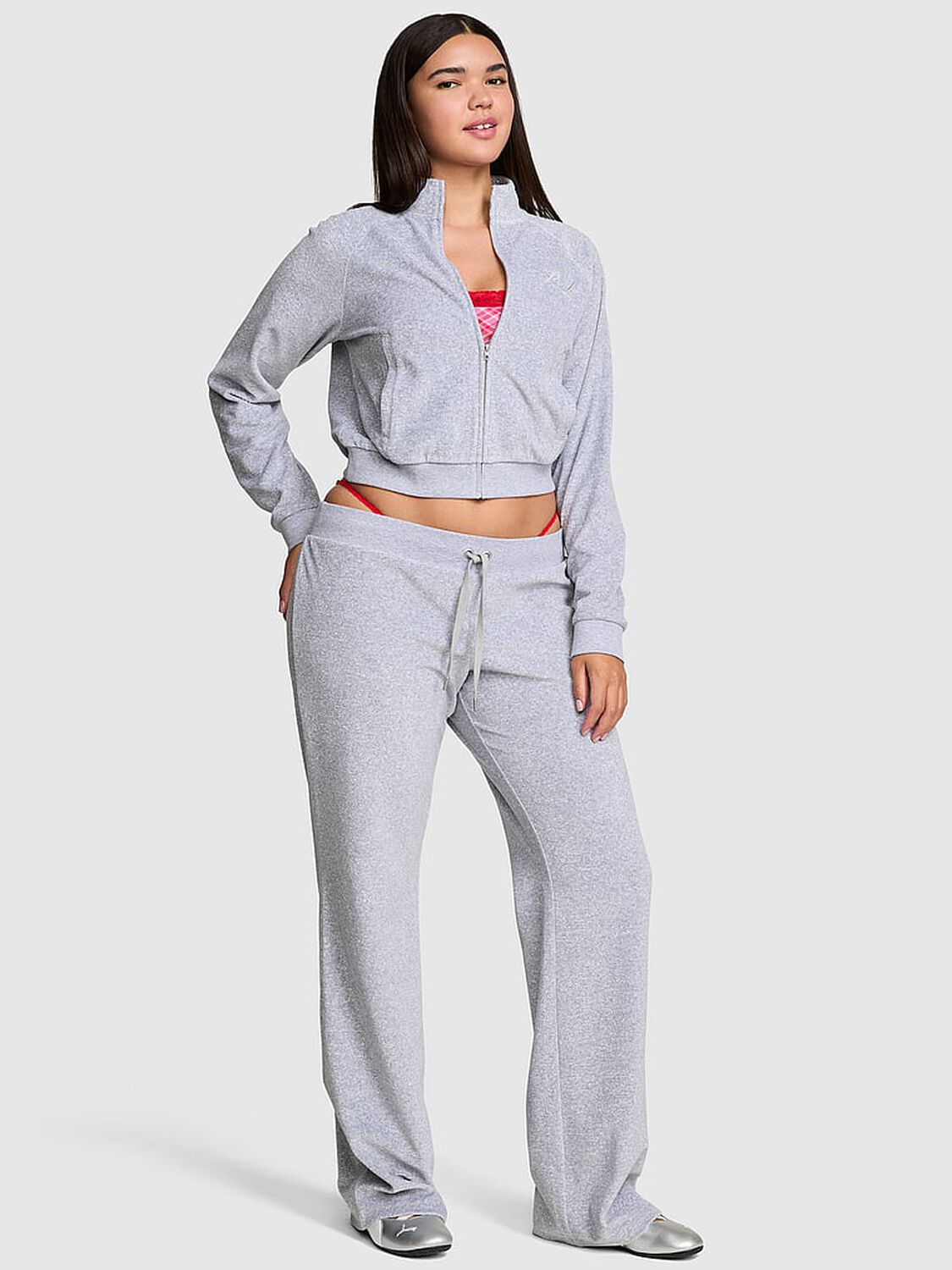 vs Pink Vintage Velour Flare Pants Medium Heather Grey 1 of 4 