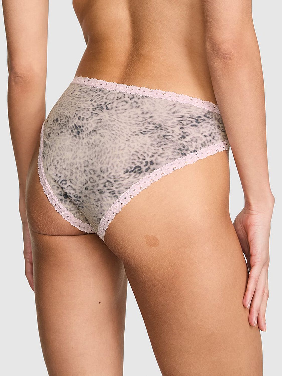pink Pink Cotton Lace-Trim Low-Rise Cheeky Panty Natural Leo Print With Pink Tulip Lace 2 of 3 