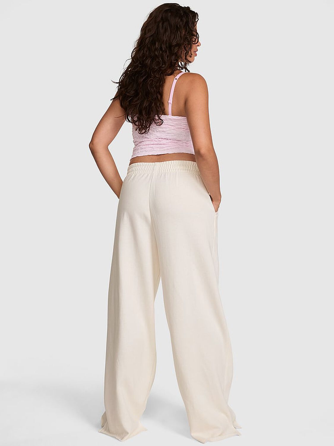 pink Pink Campus Fleece&trade; Wide-Leg Split-Hem Sweatpants Cozy White 2 of 2 