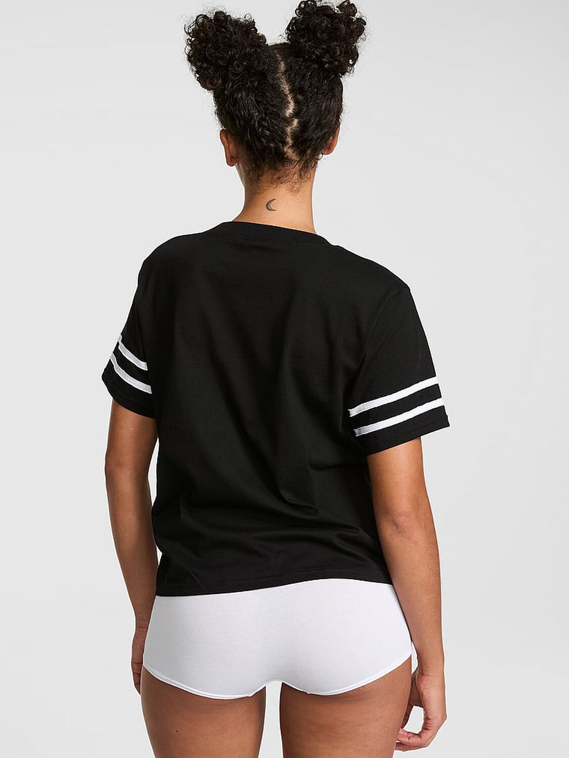 vs Pink Campus Cotton&trade; V-Stitch Crewneck Boxy Tee Pure Black 2 of 3 