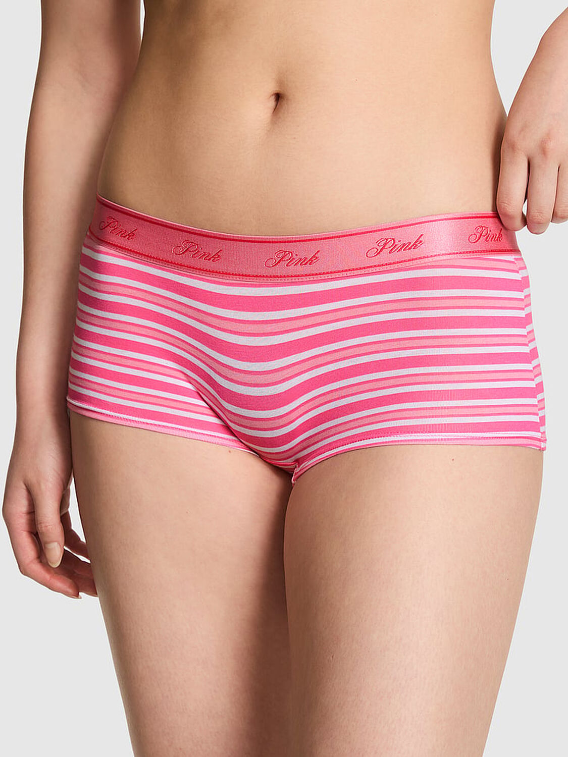 pink Pink Logo Cotton Boyshort Panty Love Me Pink Stripe Print 1 of 3 