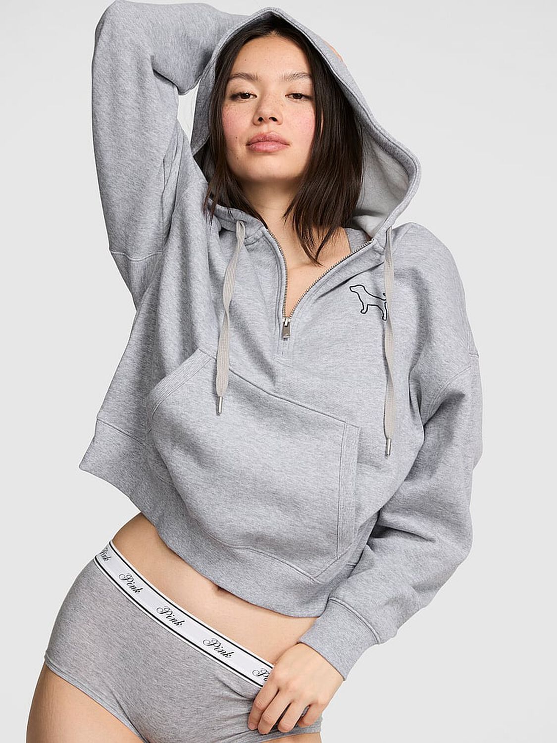 pink Pink Campus Fleece&trade; Half-Zip Hoodie Medium Heather Grey 1 of 3 