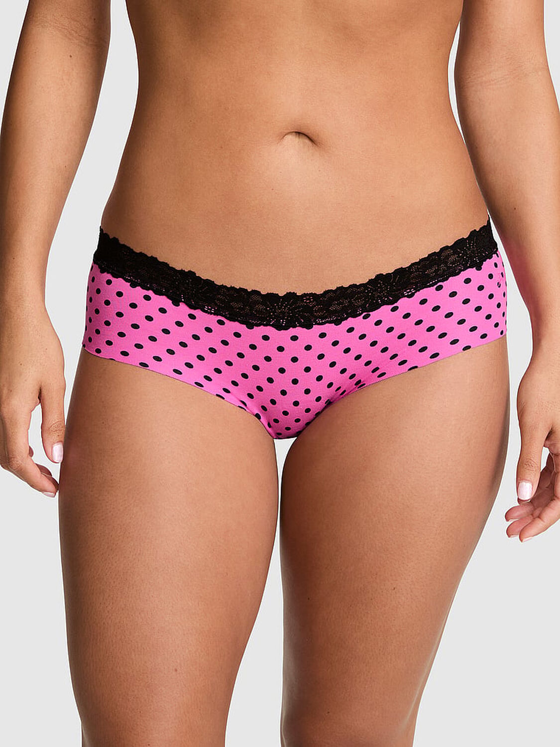 vs Pink No-Show Cotton Hiphugger Panty Sizzling Strawberry And Black Dot 1 of 3 