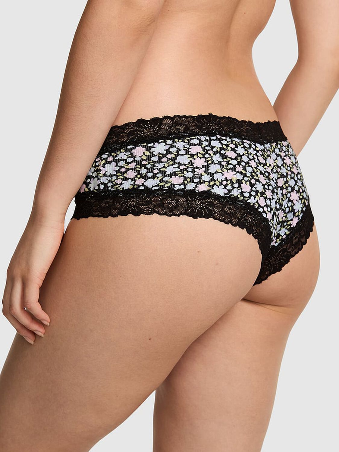 pink Pink PINK Wink&trade; Lace-Trim Cheeky Panty Black Floral 2 of 3 