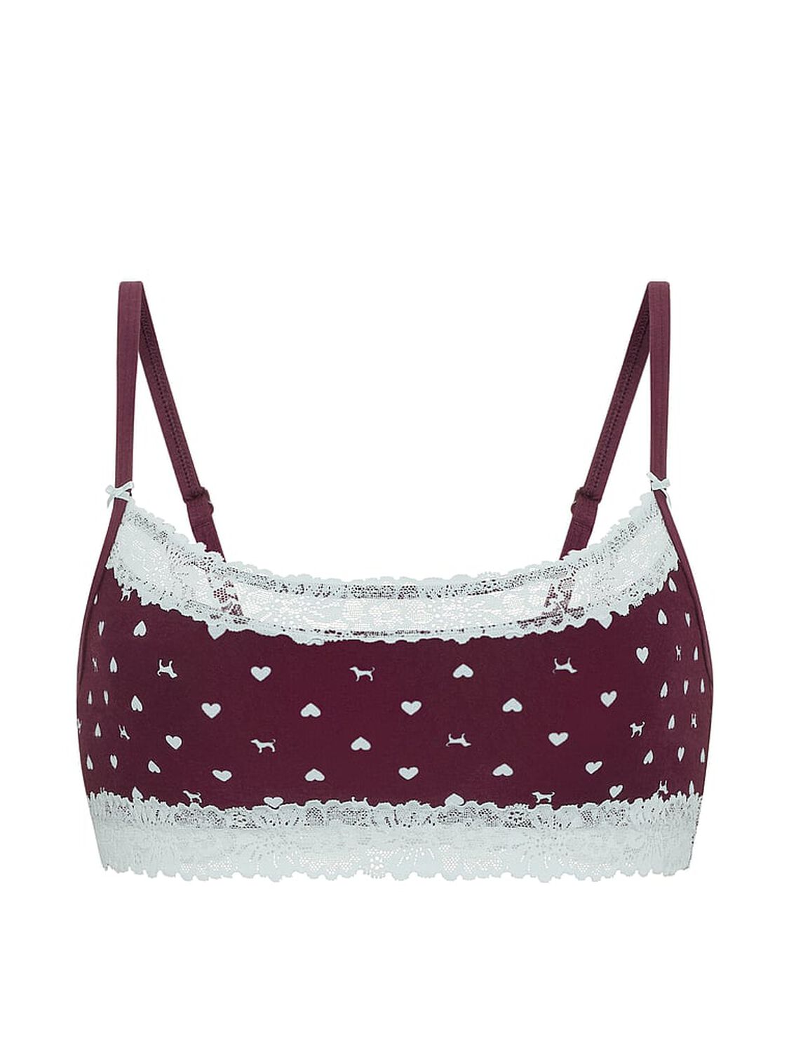 pink Pink Cotton Unlined Lace-Trim Scoop Bralette Wild Rose Heart & Dog Print 3 of 3 