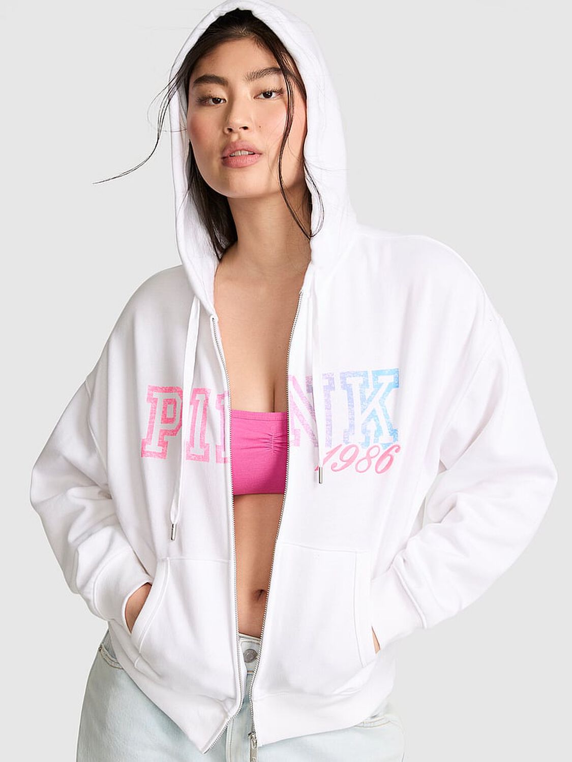 pink Pink Campus Fleece&trade; Full-Zip Hoodie Vs White 1 of 3 