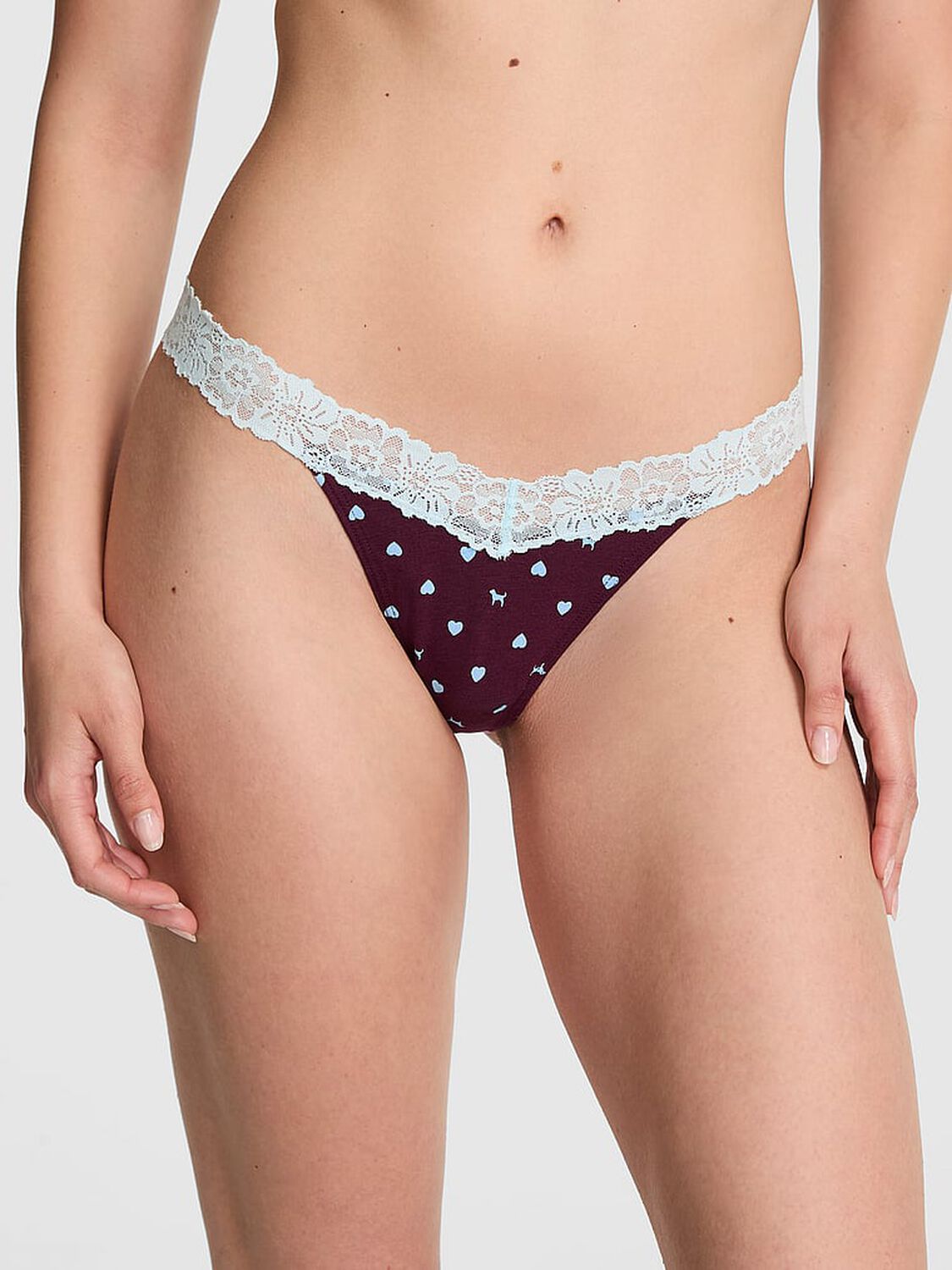 pink Pink Cotton Lace-Trim Thong Panty Wild Rose Heart With Blue Dancer Lace 1 of 3 