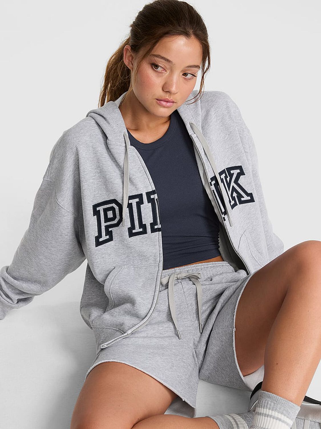 vs Pink Campus Fleece&trade; Full-Zip Hoodie Medium Heather Grey 1 of 3 
