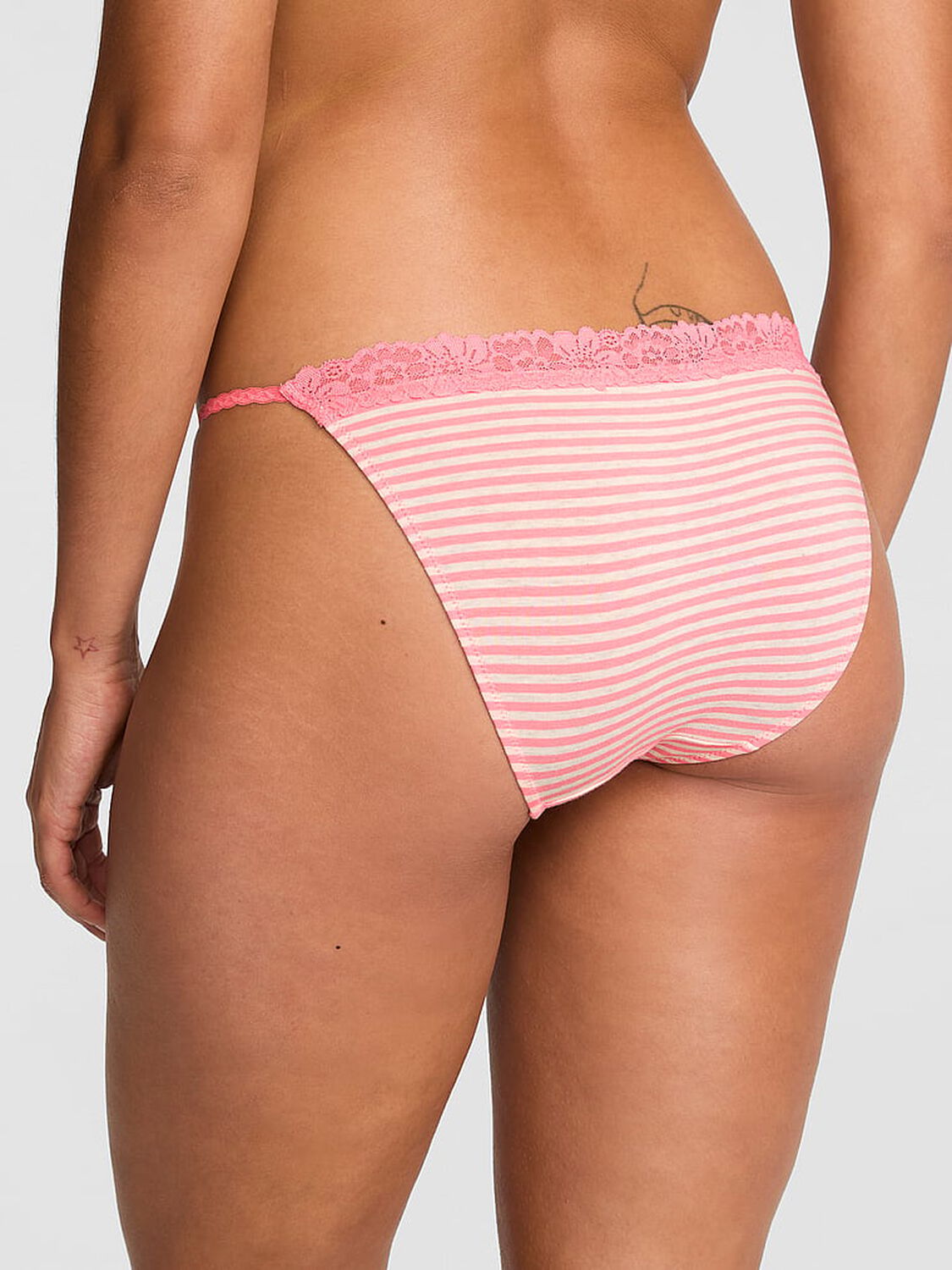 pink Pink Cotton Lace-Trim Bikini Panty Heather Frosted Coral Stripe Print 2 of 3 
