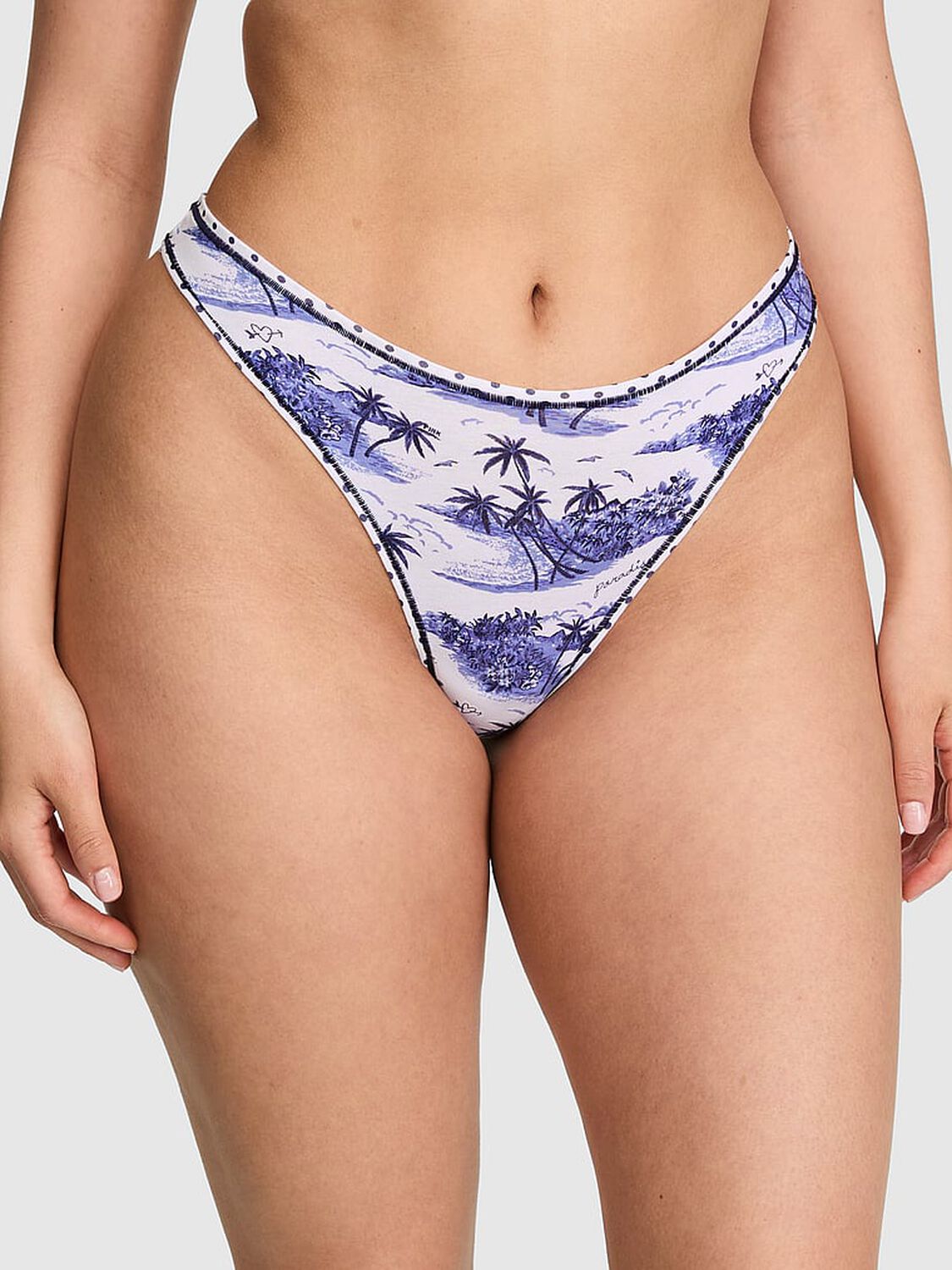 pink Pink Cotton High-Leg Thong Panty Noir Navy Toile Print 1 of 3 