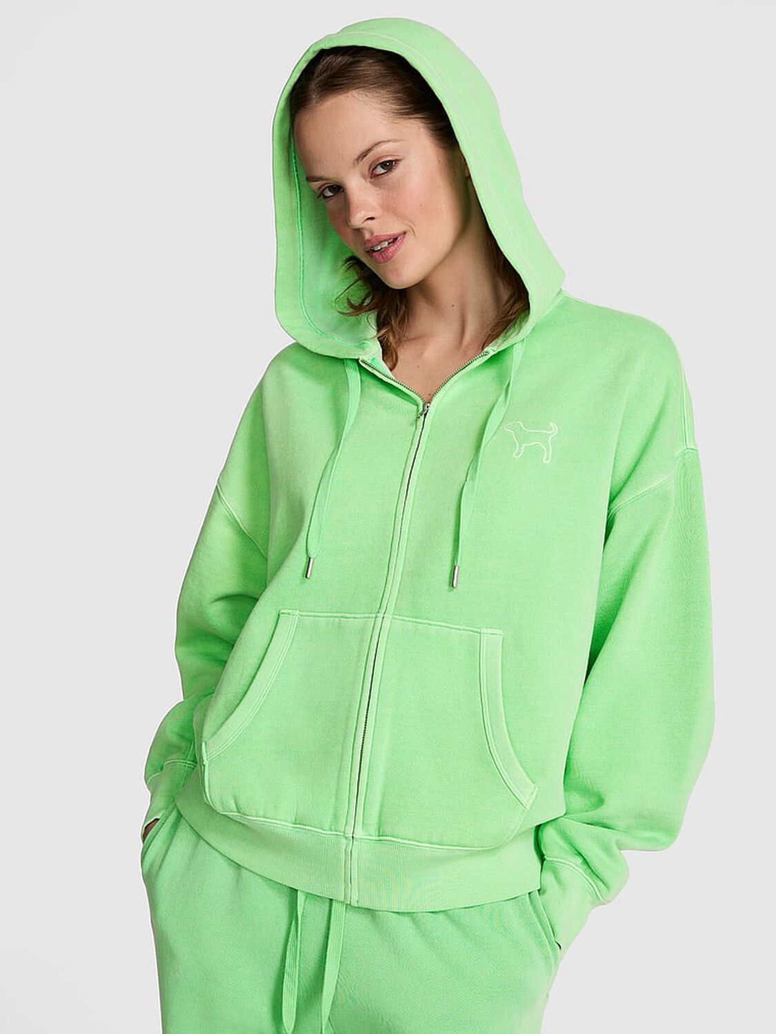 vs Pink Campus Fleece&trade; Full-Zip Hoodie Graphic Green 1 of 4 