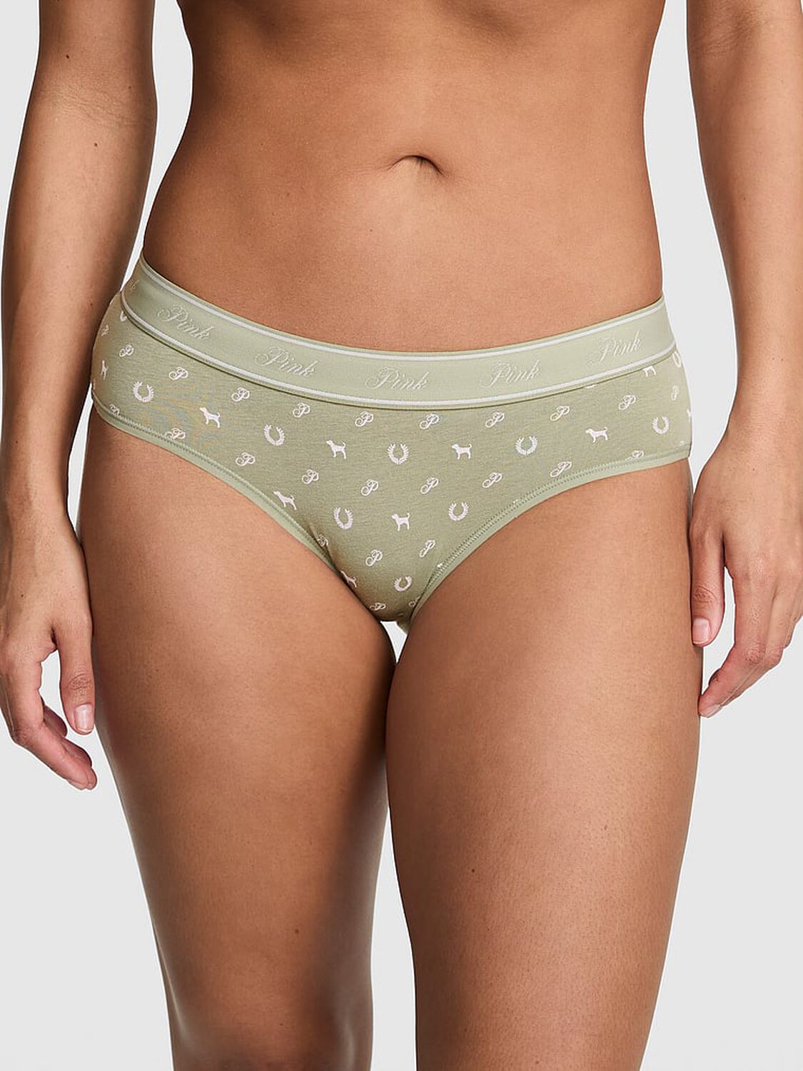 pink Pink Logo Cotton Hiphugger Panty Slate Green P Heritage Print 1 of 2 