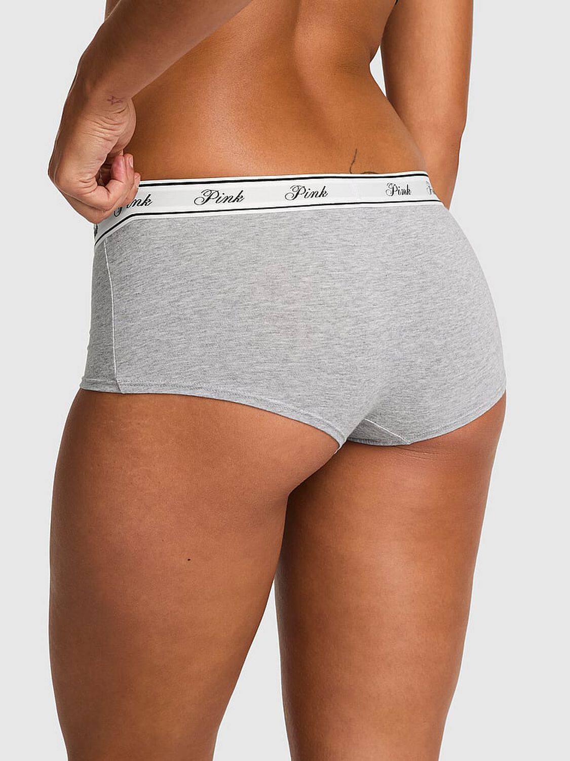 pink Pink Logo Cotton Shine Boyshort Panty Medium Heather Grey 2 of 3 