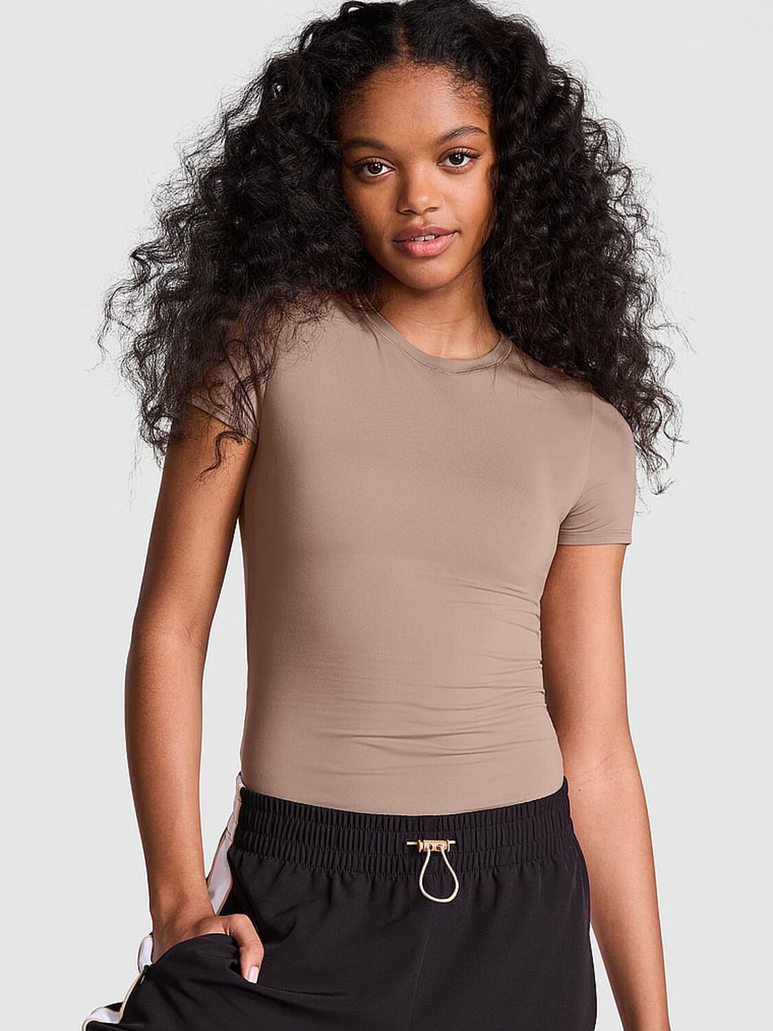 pink Pink Base Stretch Short-Sleeve Tee Iced Coffee 1 of 3 