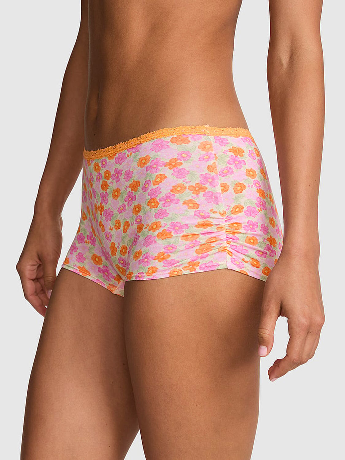 pink Pink Cotton Dorm Boyshort Panty Vitamin C Floral Print 1 of 3 