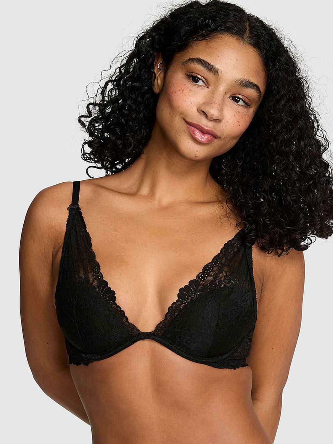 pink Pink Wink Wink Lightly Lined Plunge Bra Black 1 of 3 