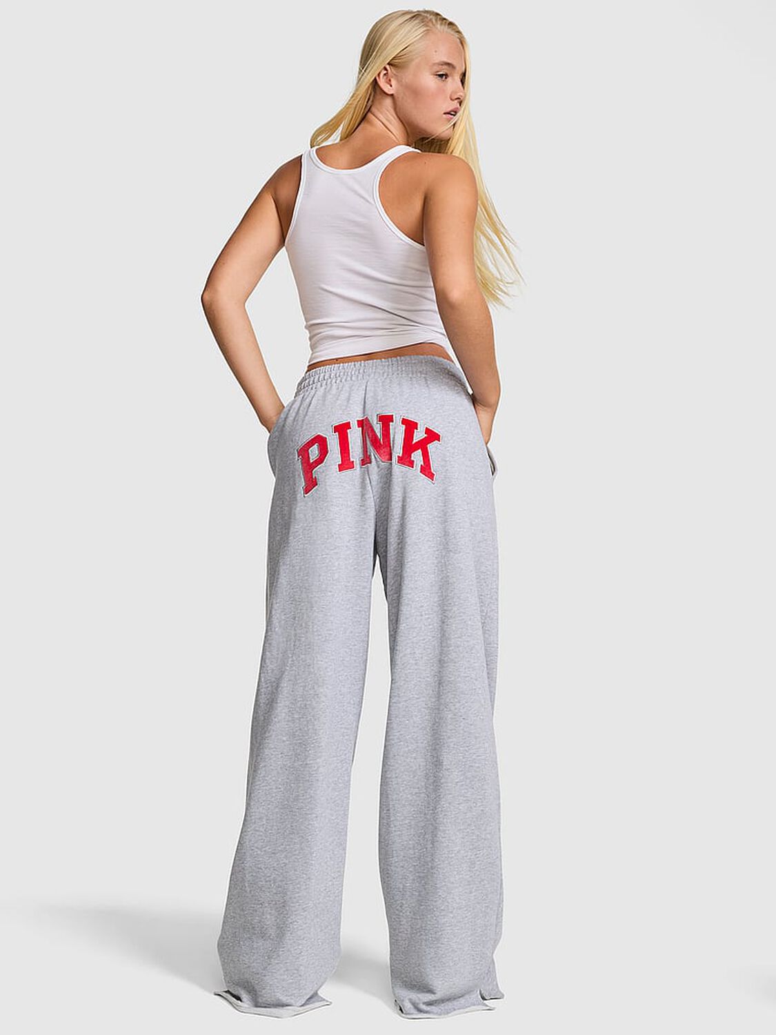 pink Pink Campus Fleece&trade; Wide-Leg Split-Hem Sweatpants Medium Heather Grey 2 of 4 
