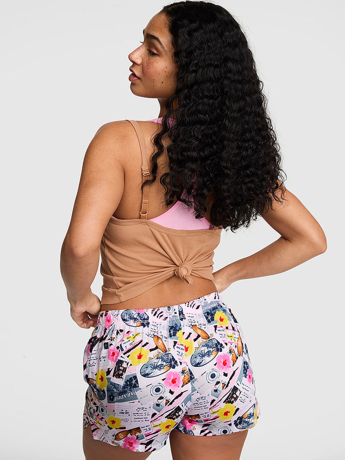 pink Pink Silky Sleep Boxy Pajama Shorts Cupid Pink Beach Print 2 of 3 