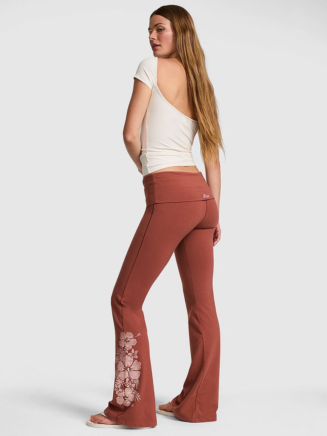 pink Pink All-Day Cotton&trade; Foldover Flare Leggings Clay Floral Diamant&eacute; 2 of 3 