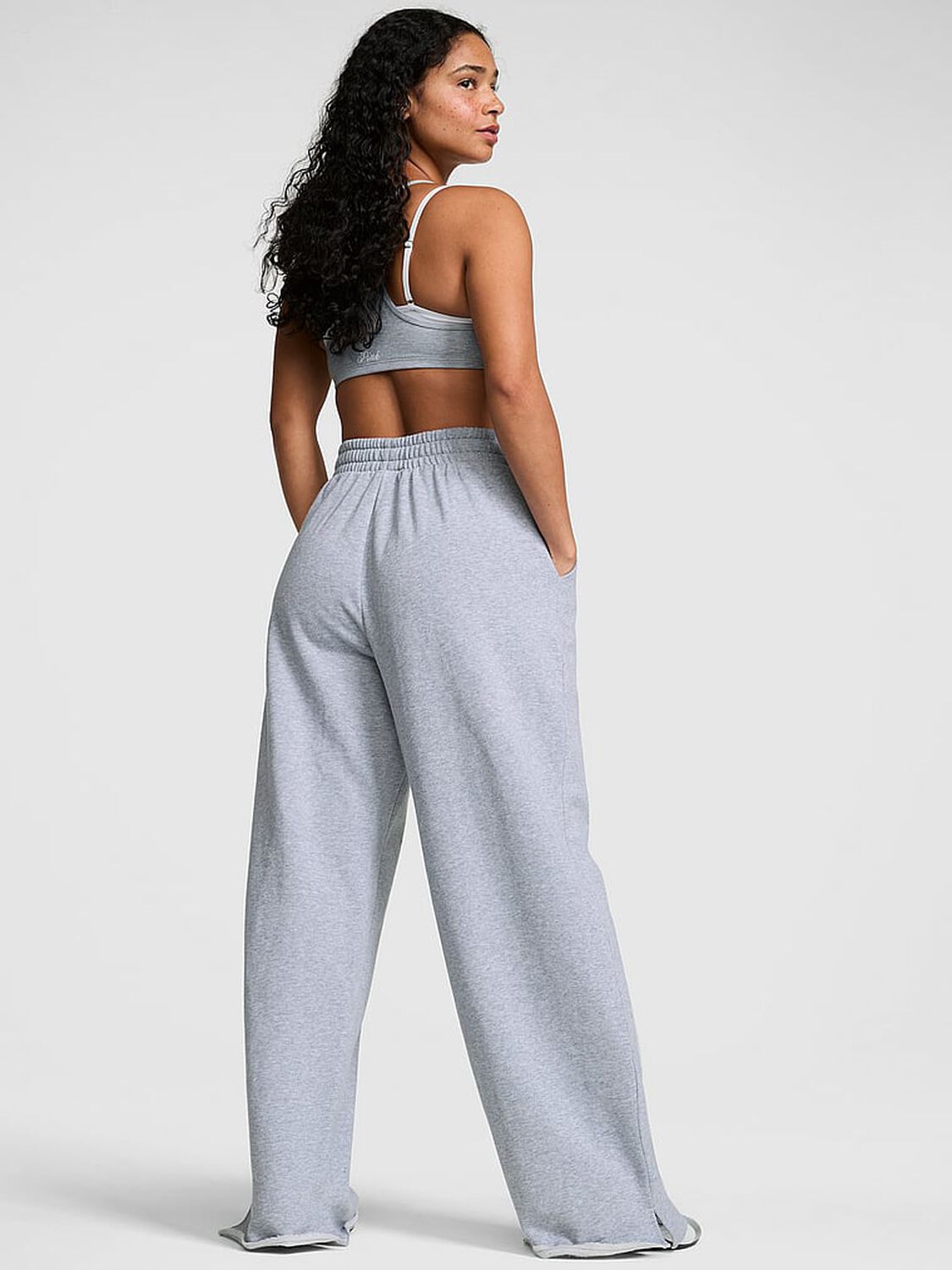 pink Pink Campus Fleece&trade; Wide-Leg Split-Hem Sweatpants Heather Grey 2 of 3 