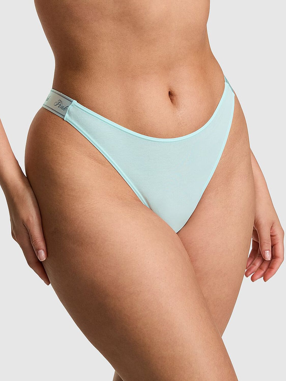 pink Pink Logo Cotton High-Leg Thong Panty Spray Blue 1 of 3 
