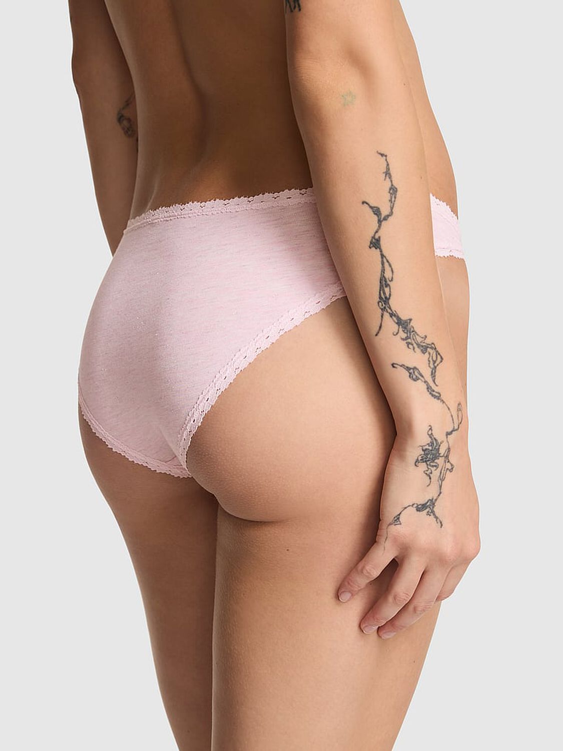 pink Pink Cotton Lace-Trim Low-Rise Cheeky Panty Heather Pink Petal Silver 2 of 2 